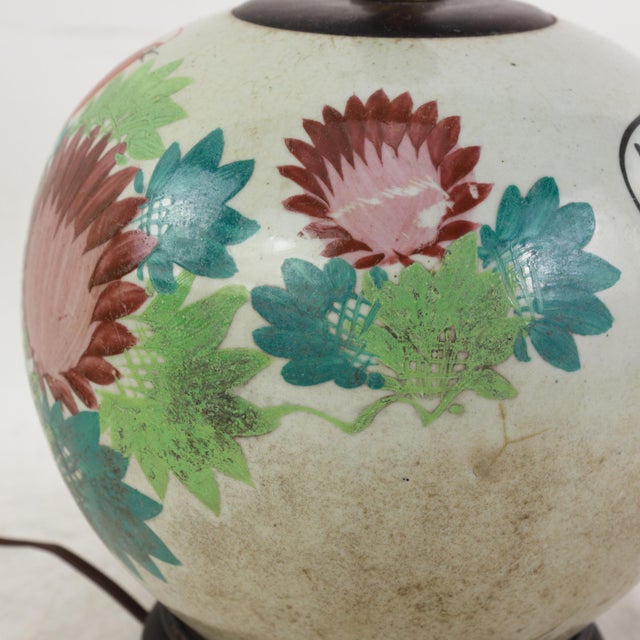 Famille Rose Antique Porcelain Vase Lamp With Bird and Floral Motif on Wood Base For Sale - Image 12 of 18