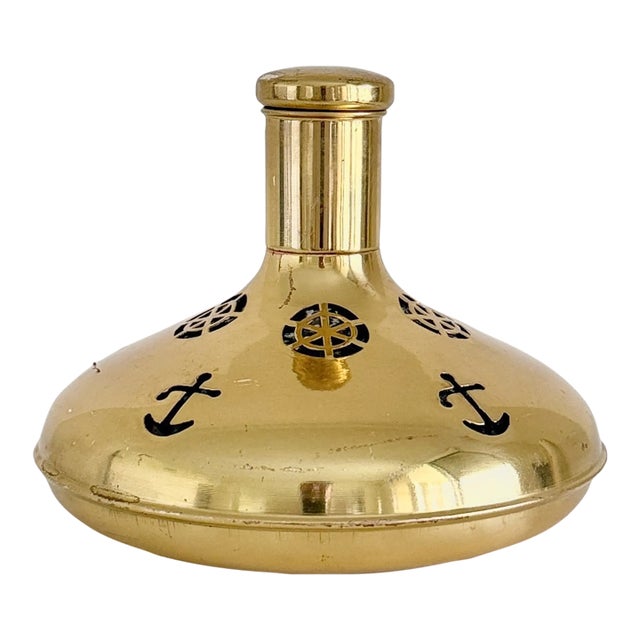 1950s Swedish Brass Ship's Decanter With Nautical Cutouts For Sale