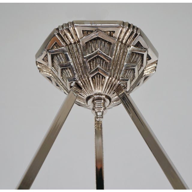 Silver French Art Deco Pendant Light by Mouynet & Degue 1930 France - 2 Available For Sale - Image 8 of 10