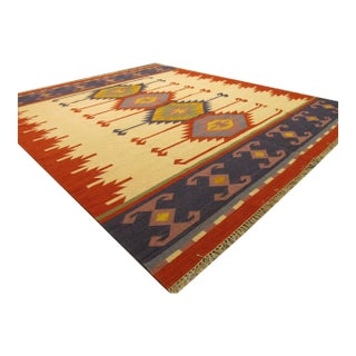 9x12 Timeless Kilim Multicolor Geometric Modern Flatweave Wool Carpet Rug For Sale