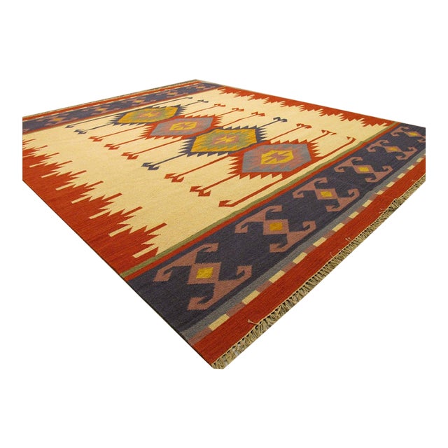 9x12 Timeless Kilim Multicolor Geometric Modern Flatweave Wool Carpet Rug For Sale
