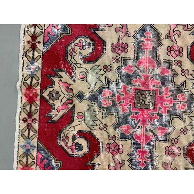 Medium Vintage Turkish Distressed Ushak Rug For Sale - Image 10 of 13