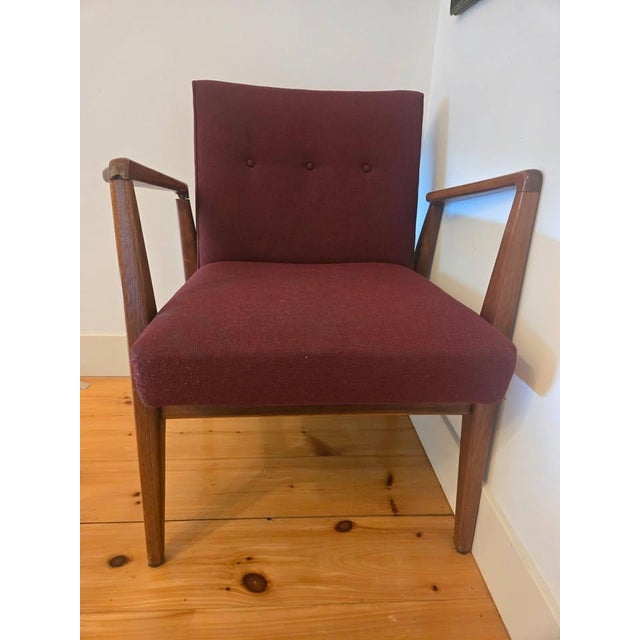 Beautiful Mid-Century Modern / Danish-inspired upholstered armchair designed specifically for IBM with a warm wood frame,...