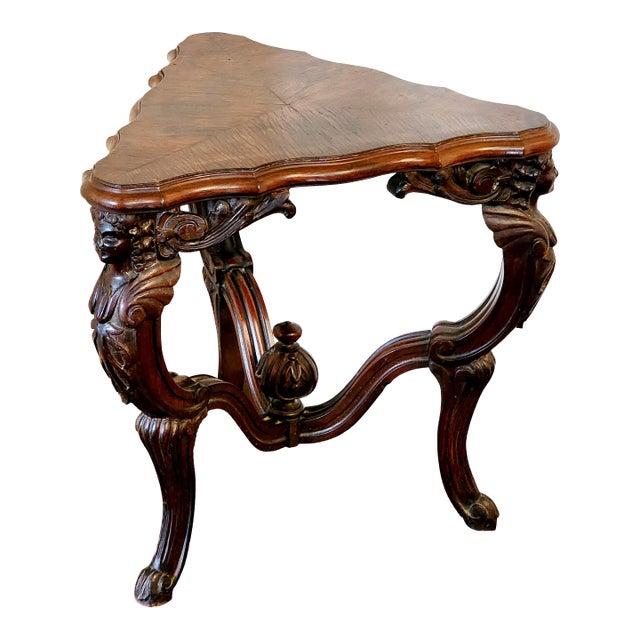 Early 20th Century Renaissance Revival Cherub Triangle Side Table Plant Stand For Sale