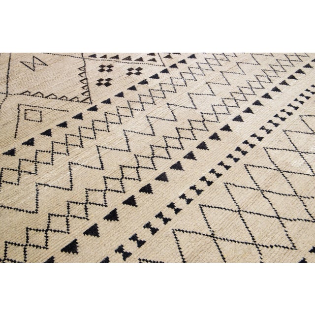 Contemporary Moroccan Style Handmade Tribal Beige Wool Rug For Sale - Image 11 of 14
