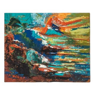 Albert Pinot, Abstract Coastal Landscape, Oil on Panel, Framed For Sale