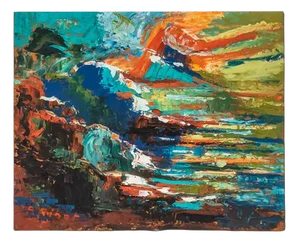 Albert Pinot, Abstract Coastal Landscape, Oil on Panel, Framed