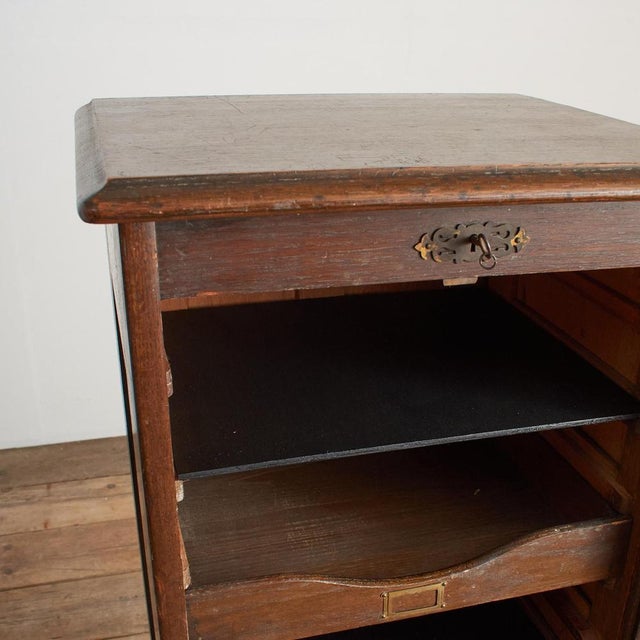 Antique French Single Oak Tambour Filing Cabinet, 1920s For Sale - Image 13 of 14