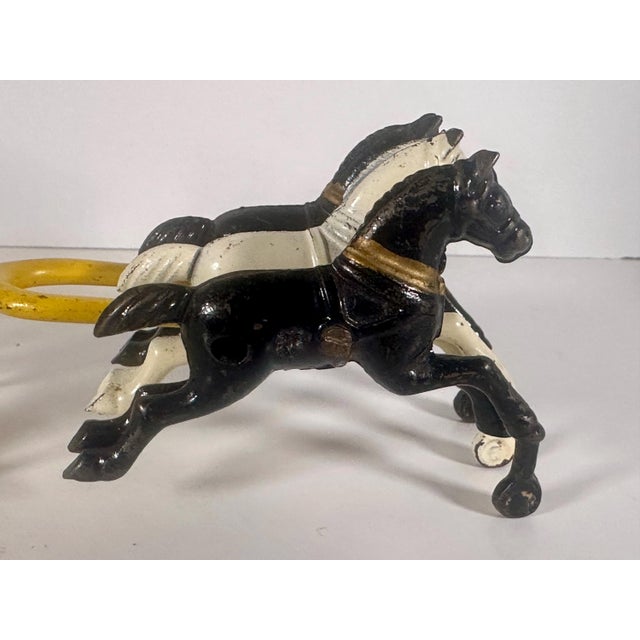 Art Deco Cast Iron Horse Drawn Fireman Ladder Wagon For Sale - Image 3 of 10