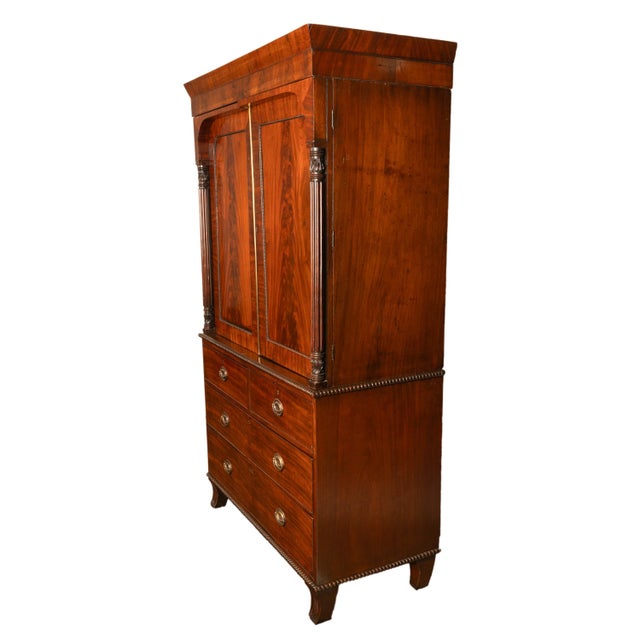 Antique 19thC Flame Mahogany Georgian Regency English Linen Press Chest 1800 For Sale - Image 10 of 16