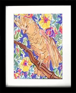 Tropical Bird Gouache Painting, "Casual Cockatoo" Original by Kathleen Ney