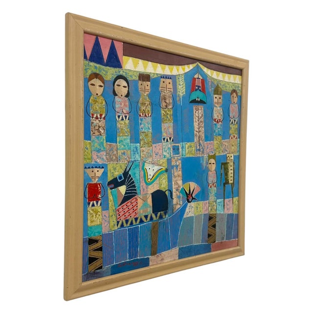 1990s Original 1993 "Prana" Ubud Bali Modern Primitive Painting – Vintage Geometric Balinese Folk Art. For Sale - Image 5 of 8