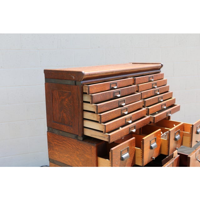 Antique Arts & Crafts Tiger Oak Modular Stacking Multi-Drawer File Cabinet, Early 1900s For Sale - Image 12 of 18