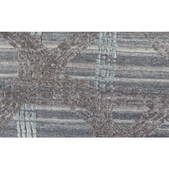 Contemporary Modern Abstract Area Rug With Contemporary Design in Blue, Grey, and Taupe For Sale - Image 3 of 12