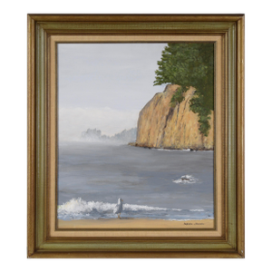 "Sea Cliff" Mid Century Modern Coastal Cliff Seascape in Acrylic on Masonite by Farren Jensen