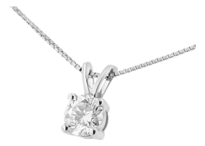 14K White Gold 1/4 Cttw Round Cut Lab Grown White Diamond 4-Prong Solitaire Pendant Necklace (F-G Color, VS2-SI1 Clarity) - 18"