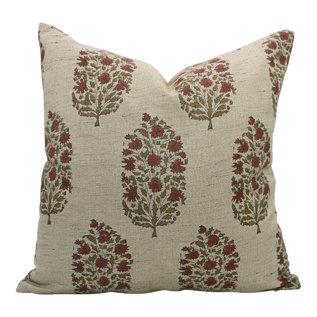 Fabdivine Hand Block Print Linen Blend Virat Print Cushion Cover- 16x16 For Sale