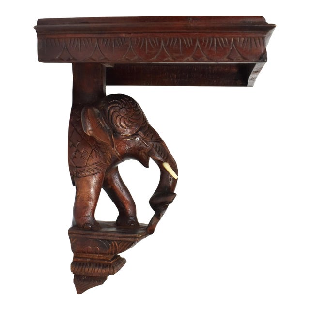 Mid 20th Century Wood Carved Elephant Head Wall Decor Shelf For Sale