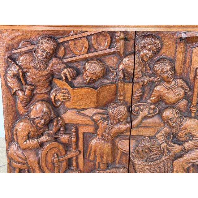Hand-Carved Oak Storybook Cabinet by Emil Hansen, Denmark C 1950 For Sale - Image 15 of 18