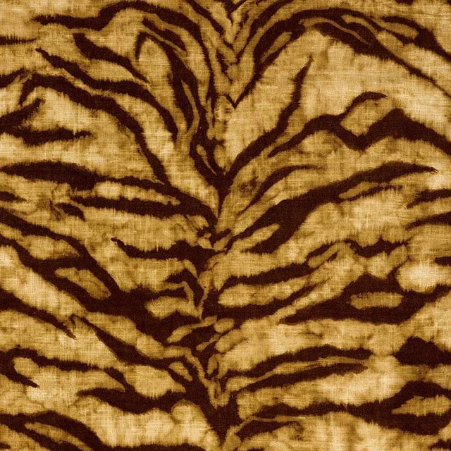 Safari Sample - Schumacher Tigre Linen Print Fabric in Golden Brown For Sale - Image 3 of 3