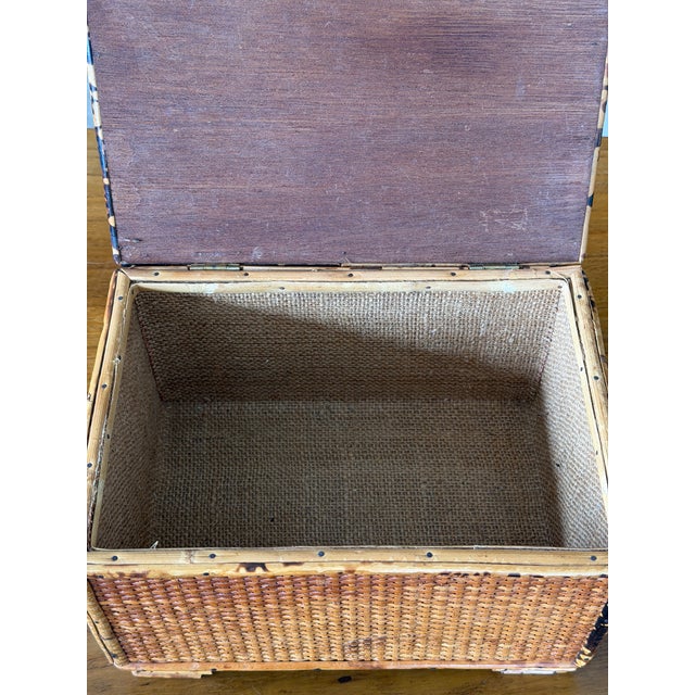 Vintage Tortoiseshell Bamboo & Woven Rattan Lidded Storage Box For Sale In Naples, FL - Image 6 of 12