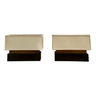 Modernist Rectangular Bronze Table Lamps - a Pair For Sale