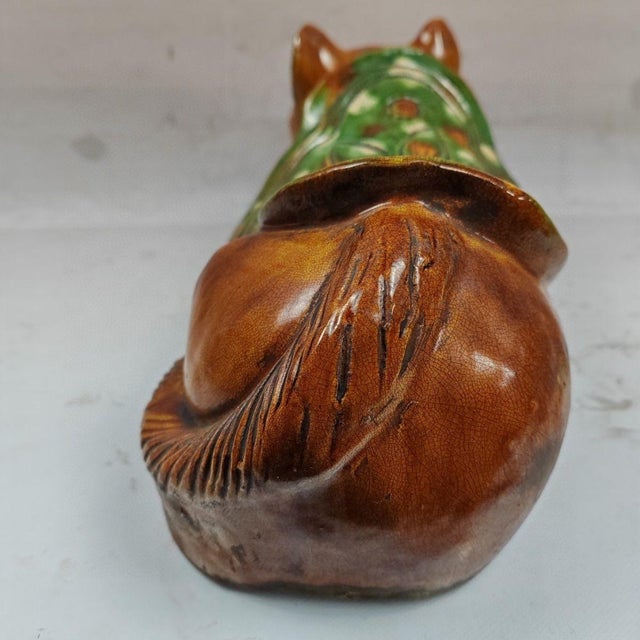 1950s Vintage Chinese Sancai Glazed Ceramic Cat Pillow (Headrest) - 1950s For Sale - Image 5 of 9