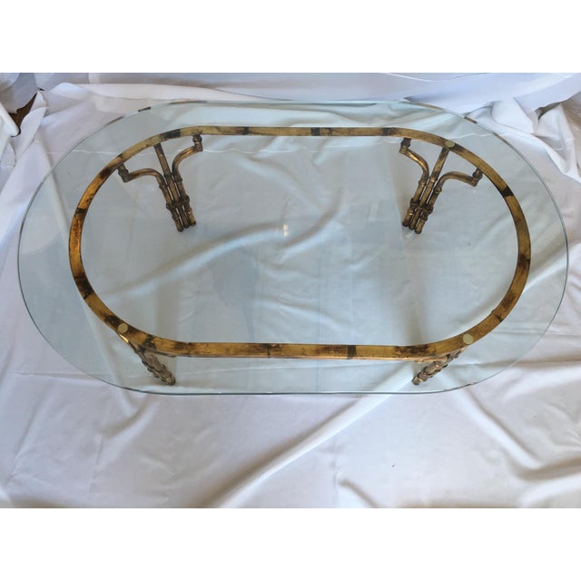 Vintage Faux Bamboo Brass Coffee Table With Glass Top For Sale In Los Angeles - Image 6 of 7