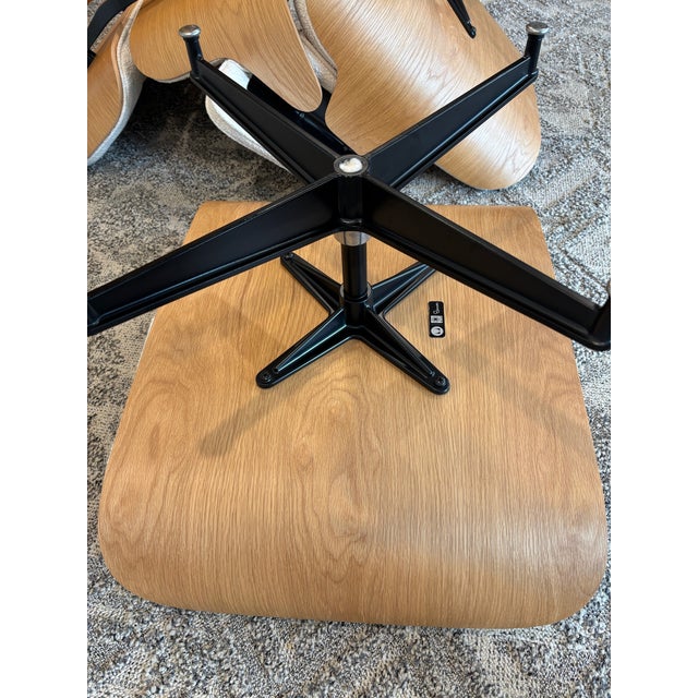Eames Lounge Chair and Ottoman (Tall) White Oak Shell With Cream Flamiber Upholstery For Sale - Image 9 of 15