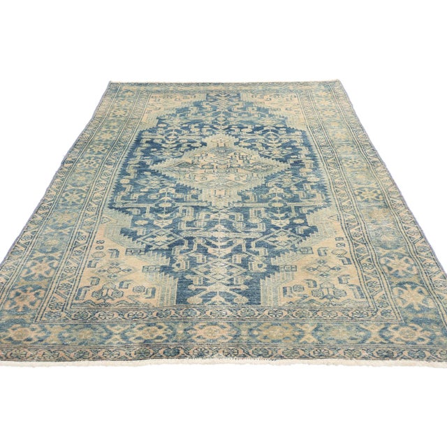 Modern Antique-Worn Blue Persian Malayer Rug - 03'11 X 07'03 For Sale - Image 3 of 10