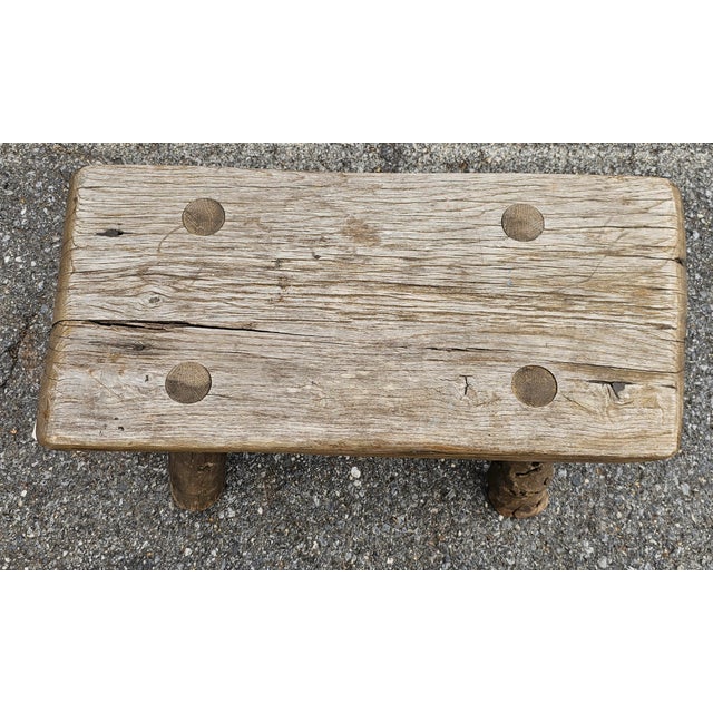 Mid 20th Century Early American Style Rustic Stretcher Pine Log Bench For Sale - Image 4 of 8