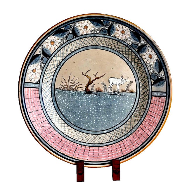 Ceramic Vintage Large Tonalá Mexico Ceramic Wall Platter With Deer Motif, Signed Jimón For Sale - Image 7 of 14