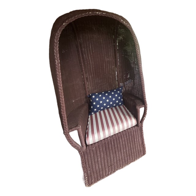 Vintage Boho Wicker Porter's Chair / Hooded Canopy Dome Chair For Sale