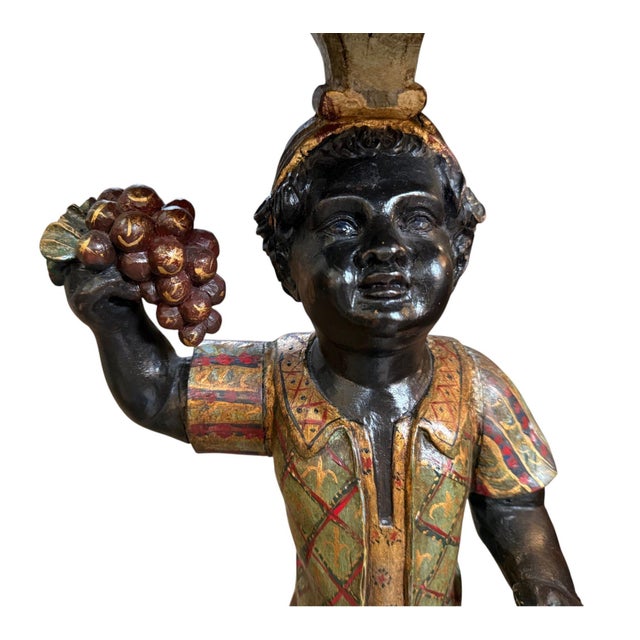 Mid 19th Century Pair of Mid-19th Century Italian Polychrome & Gilt Figural Pedestal Tables For Sale - Image 5 of 10