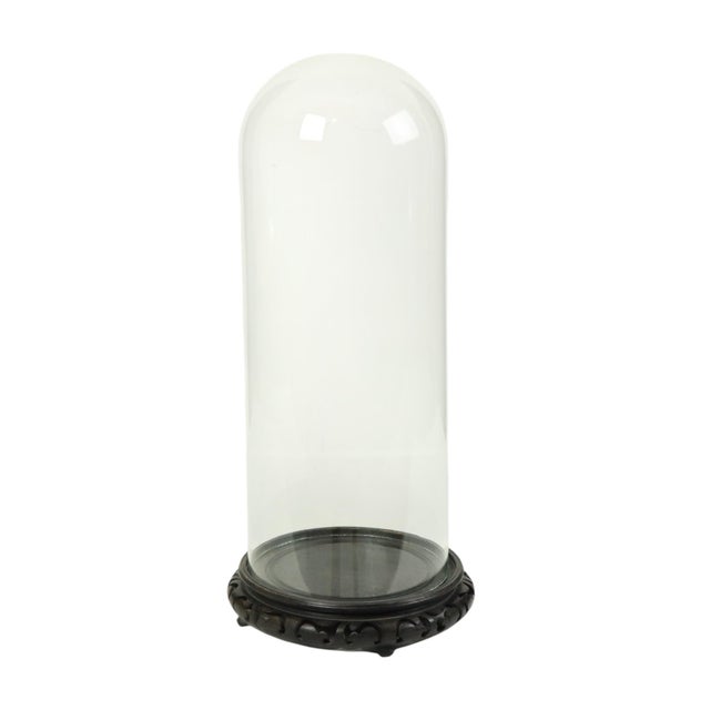 Large Antique Mouth-Blown Glass Dome on Asian Wooden Base, 1890s For Sale - Image 10 of 11