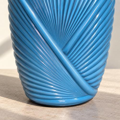 Glass 20th Century Art Deco Style Turquoise Ribbed Glass Vase, France For Sale - Image 7 of 9