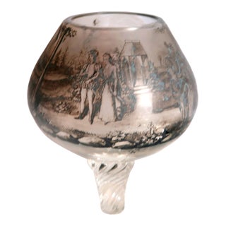 Black Enamel Footed Glass Vase, Fine Quality, in the Style of Lobmeyr and Schwartzlot, Circa 1900 For Sale