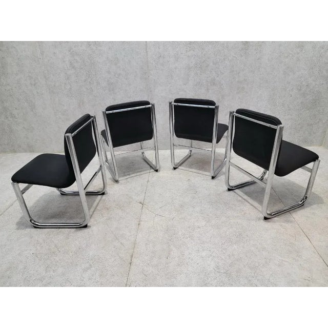 Mid Century Modern Hannah Morrison Style Chrome Tubular Sling Dining Chairs - Set of 4