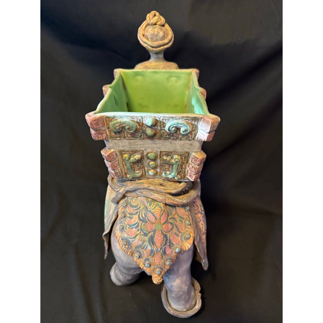 Beige Vintage Ceramic Elephant Cachepot Planter With Mahout Rider For Sale - Image 8 of 8