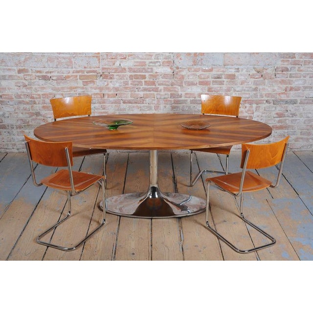 Bauhaus Oval Walnut and Chrome-Plated Steel Table by Kovona, Czechoslovakia, 1960s For Sale - Image 15 of 16