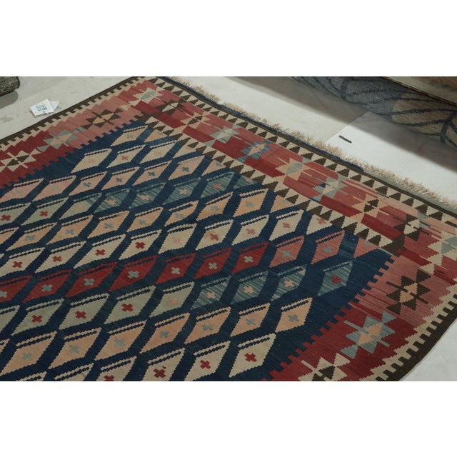 Rug & Kilim 1950s Vintage Turkish in Red, Blue and Pink Geometric Pattern by Rug & Kilim For Sale - Image 4 of 8