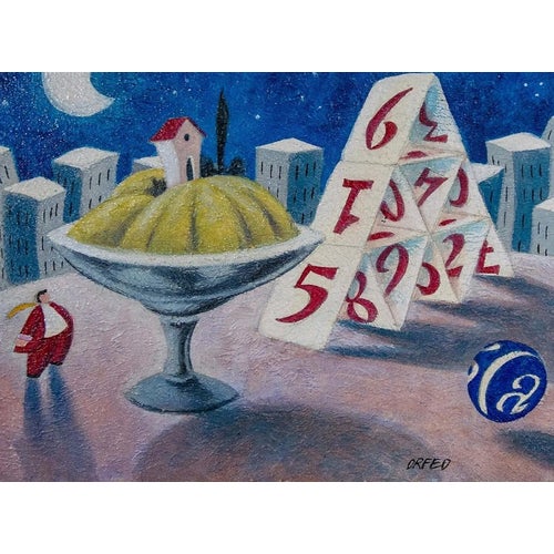 Armando Orfeo, Card Game, 1999, Oil Painting, Framed For Sale