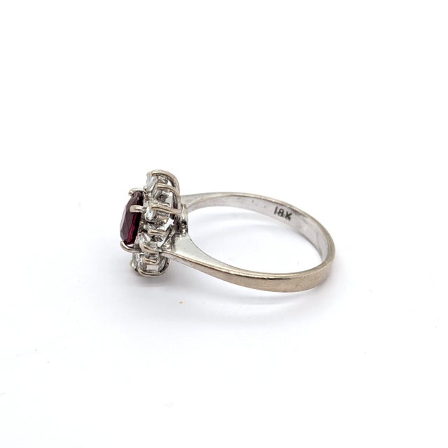 Red Gia Certified Natural Oval Sri Lankan Ruby & Diamond Halo in 18k White Gold Ring, Size 6 For Sale - Image 8 of 9