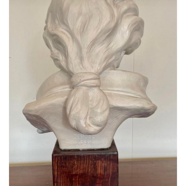 Sculpture Materials Mid 20th Century Ludwig Van Beethoven Plaster Bust Mounted on Wood Block For Sale - Image 7 of 12