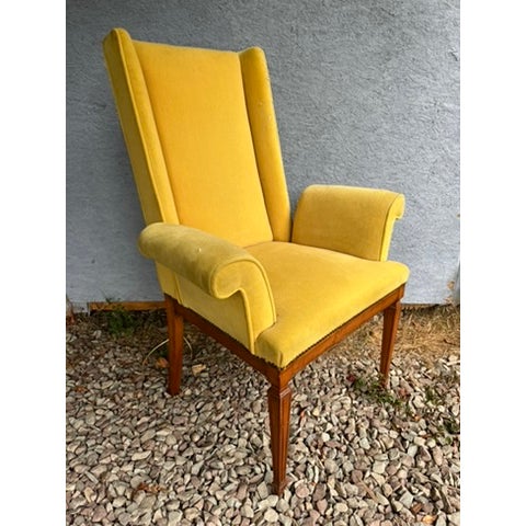 Contemporary Vintage Curved Arm Upholstered Armchair For Sale - Image 3 of 13