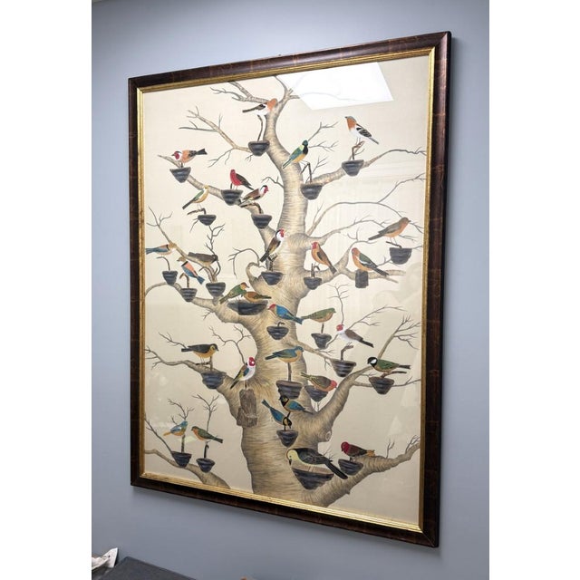 2010s Chelsea House “The Aviary” Hand-Painted Watercolor on Silk For Sale - Image 5 of 15