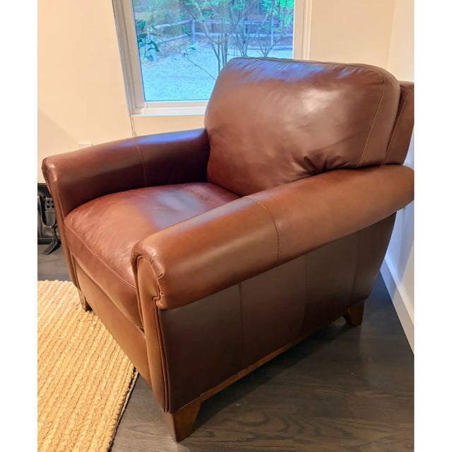 Leather Club Chair Rolled Arm American Design For Sale - Image 4 of 11