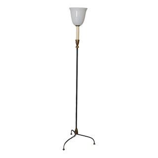 Large Vintage French Art Deco Floor Lamp in Metal and Opaline Glass, France, 1920 For Sale