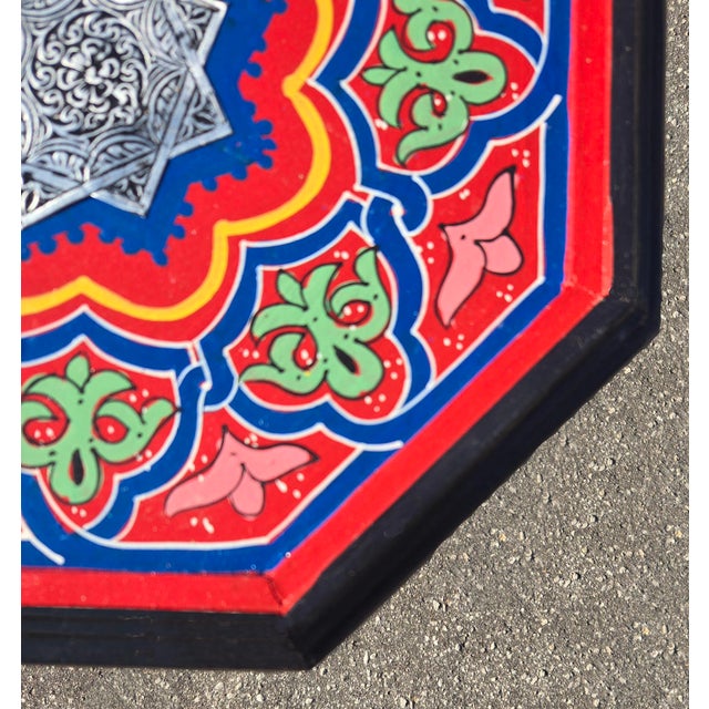 2020s Red Moroccan Hand-Painted Accent Table For Sale - Image 5 of 6