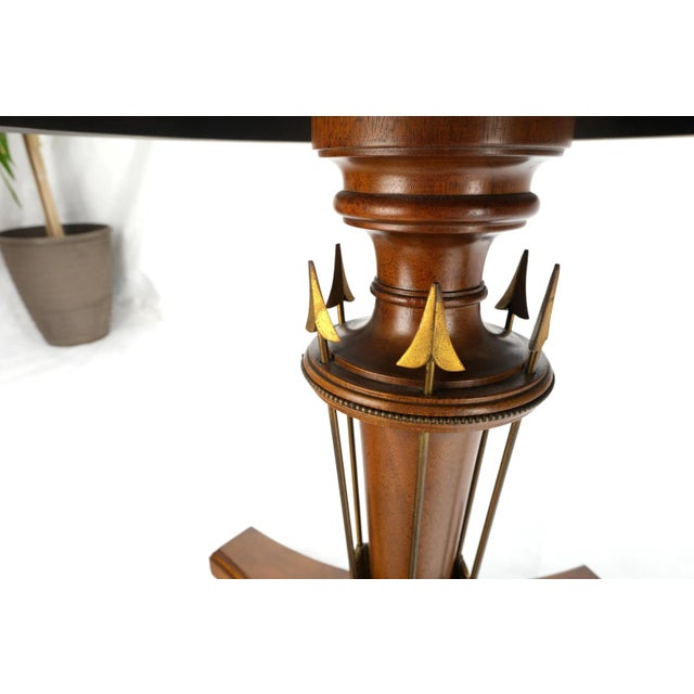 Brown Round Burl Gold Arrows Decorated Base Tripod Base Gueridon Center Table Stand For Sale - Image 8 of 13